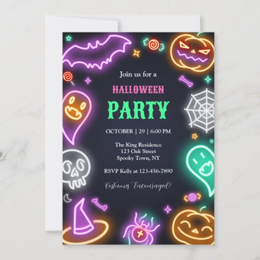 Einladung von Neon Halloween-Party (Vorderseite)