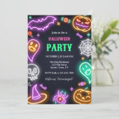 Einladung von Neon Halloween-Party (Stehend Vorderseite)