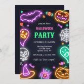 Einladung von Neon Halloween-Party (Vorne/Hinten)