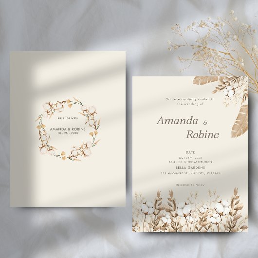 Einladung von Neutral Boho Cotton Floral Wedding