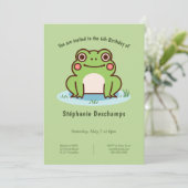Einladung von niedlich Frosch zum Geburtstag (Stehend Vorderseite)