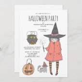 Einladung von niedlich Hexenkid zu Halloween-Party (Vorne/Hinten)