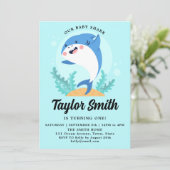 Einladung von niedlichem Baby Shark Geburtstagspar (Stehend Vorderseite)