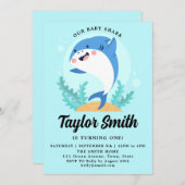 Einladung von niedlichem Baby Shark Geburtstagspar (Vorne/Hinten)