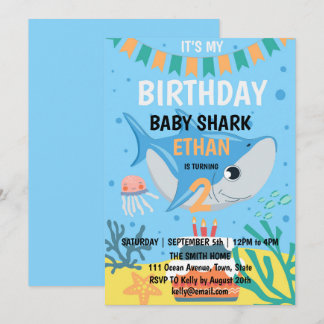 Einladung von niedlichem Baby Shark Geburtstagspar