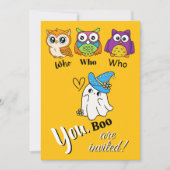 Einladung von niedlichen Eulen und Geisterhaus (Vorderseite)