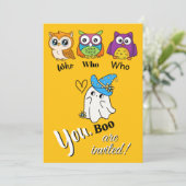 Einladung von niedlichen Eulen und Geisterhaus (Stehend Vorderseite)