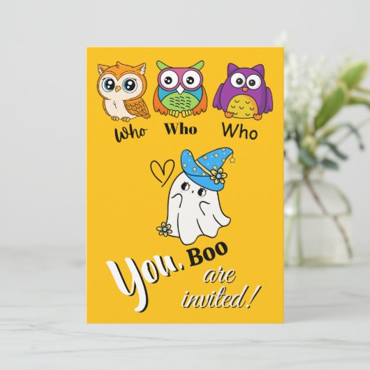 Einladung von niedlichen Eulen und Geisterhaus (Stehend Vorderseite)