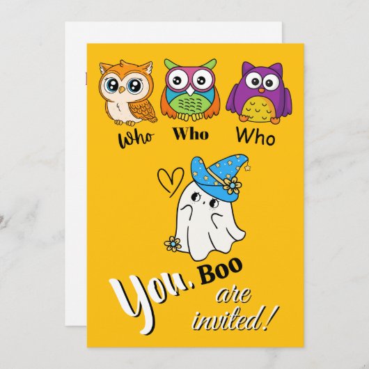 Einladung von niedlichen Eulen und Geisterhaus (Vorne/Hinten)