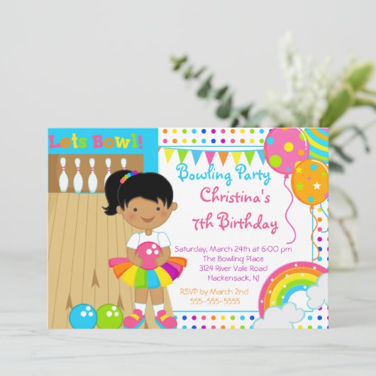 Einladung von Niedlichen Mädchen Bowling Geburtsta (Stehend Vorderseite)