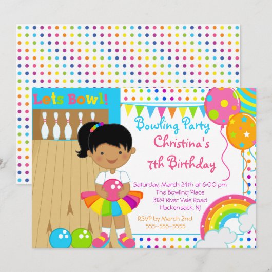 Einladung von Niedlichen Mädchen Bowling Geburtsta (Vorne/Hinten)