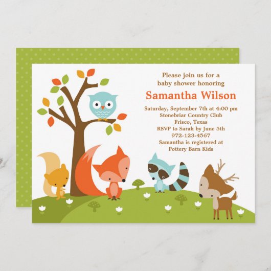 Einladung von niedlichen Waldtieren (Vorne/Hinten)