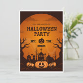 Einladung von Orange & Black Halloween-Party (Stehend Vorderseite)