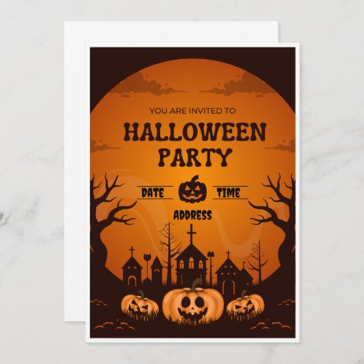 Einladung von Orange & Black Halloween-Party (Vorne/Hinten)