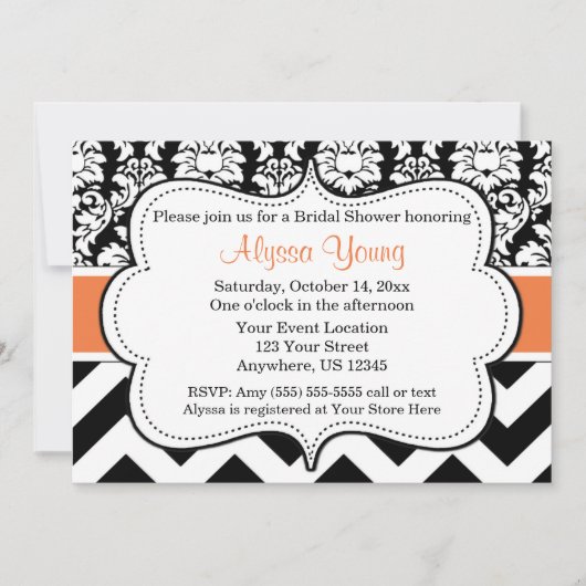 Einladung von Orangen und Schwarzen Zickzack Damas (Vorderseite)