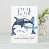 Einladung von Orca zum vierten Geburtstag (Stehend Vorderseite)