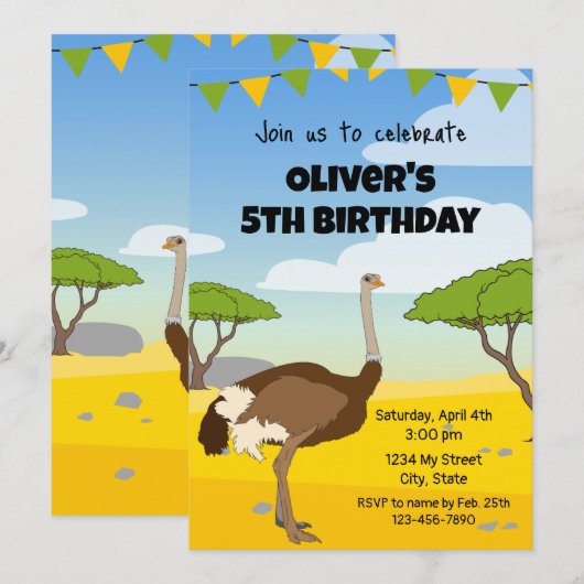Einladung von Ostrich Birthday (Vorne/Hinten)