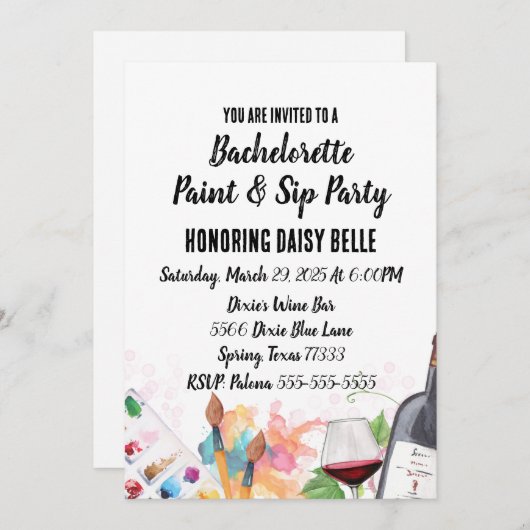 Einladung von Paint & Sip Junggeselinnen-Abschied (Vorne/Hinten)