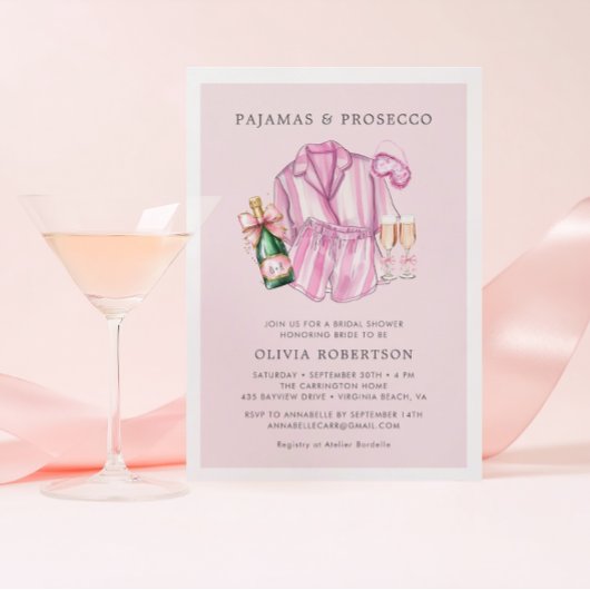 Einladung von Pajamas und Prosecco Bridal Dusche
