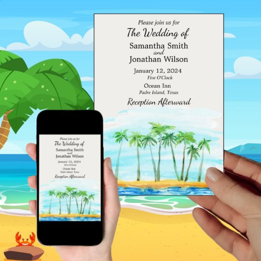 Einladung von Palm Tree and Beach Hochzeit