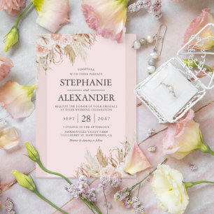 Einladung von Pampas Grass Pink Blues Hochzeitsfei