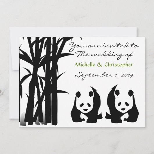 Einladung von Panda Bears und Bamboo zur Hochzeit (Vorderseite)