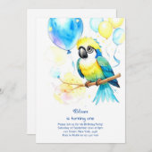 Einladung von Parrot zum ersten Geburtstag (Vorne/Hinten)