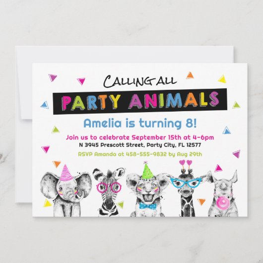 Einladung von Party Animal zum Geburtstag (Vorderseite)