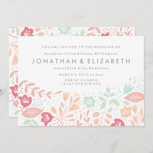 Einladung von Pastel Floral (Vorne/Hinten)