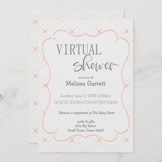 Einladung von Pastel Peach and Cream Virtual Duwer (Vorne/Hinten)