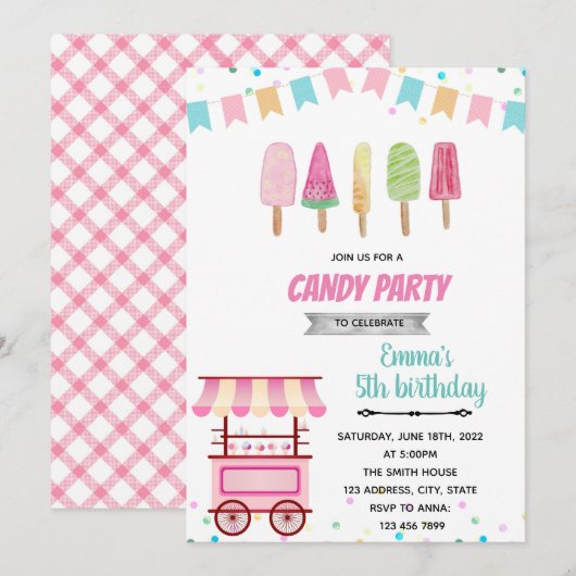 Einladung von Pastel Popsicle (Vorne/Hinten)