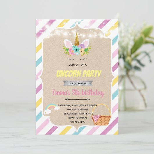 Einladung von Pastel Regenbogen (Stehend Vorderseite)