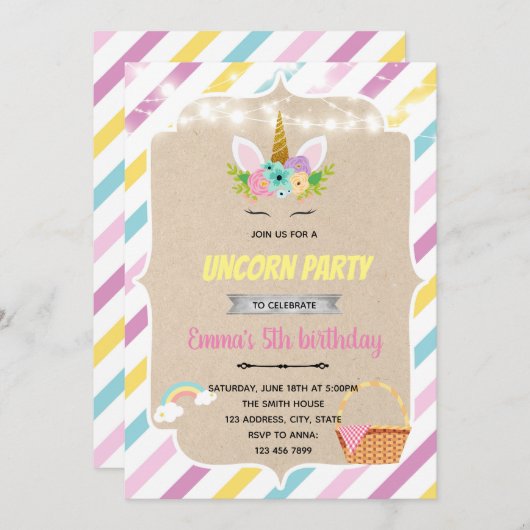 Einladung von Pastel Regenbogen (Vorne/Hinten)