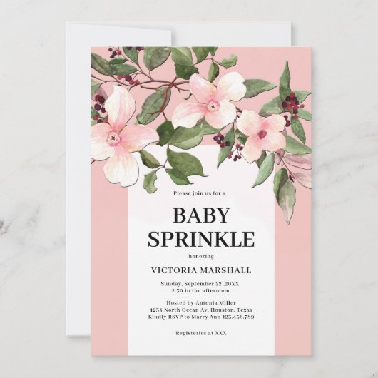Einladung von Peach floral Baby Sprinkle (Vorderseite)