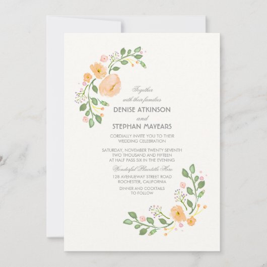 Einladung von Peach floral Wedding (Vorderseite)