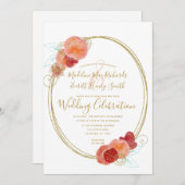 Einladung von Peach Red Gold Floral Wreath (Vorne/Hinten)