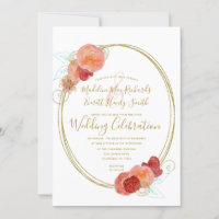 Einladung von Peach Red Gold Floral Wreath