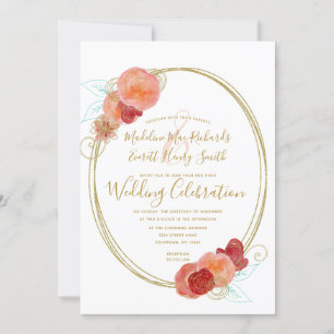 Einladung von Peach Red Gold Floral Wreath