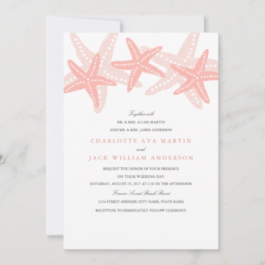 Einladung von Peach Starfish Beach zur Hochzeit (Vorderseite)