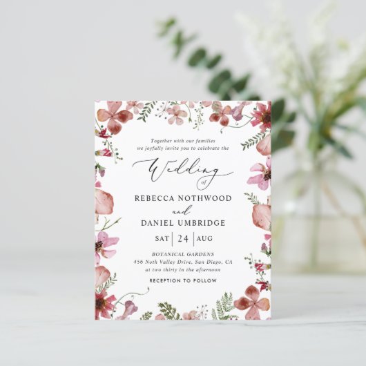 Einladung von Peach Watercolor Floral Wedding (Stehend Vorderseite)