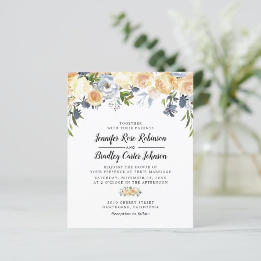 Einladung von Peach Watercolor Floral Wedding (Stehend Vorderseite)