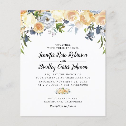 Einladung von Peach Watercolor Floral Wedding (Vorderseite)