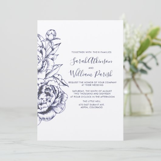 Einladung von Peony Simple Wedding (Stehend Vorderseite)