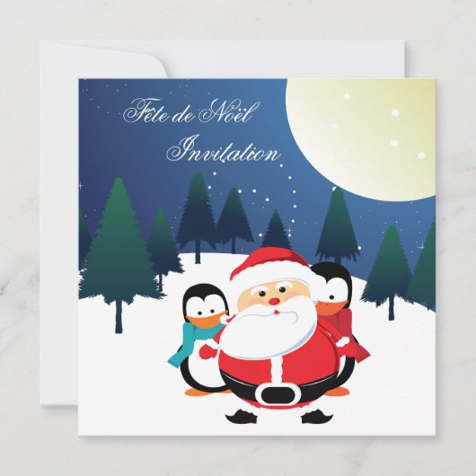 Einladung von Père Noël und Manchot Fête de Noël (Vorderseite)
