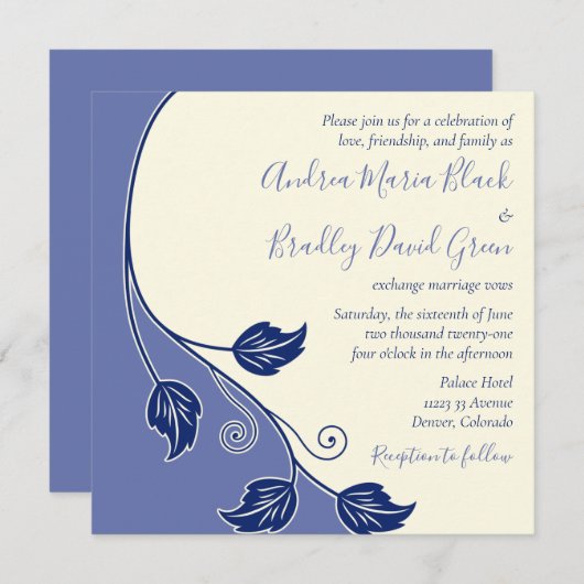Einladung von Periwinkle und Elfenbein zur Hochzei (Vorne/Hinten)