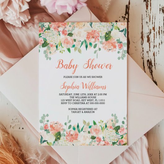 Einladung von Pfirsichen und Creme-Baby-Dusche