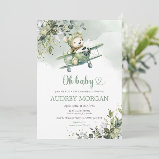 Einladung von Pilot Aviation Airplane Baby Shower (Stehend Vorderseite)