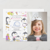 Einladung von Pinguin zum Geburtstag mit Foto (Vorne/Hinten)