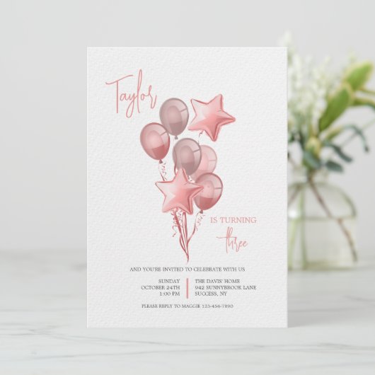 Einladung von Pink Balloons (Stehend Vorderseite)