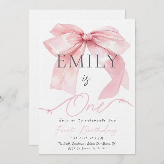 Einladung von Pink Bow (Vorne/Hinten)